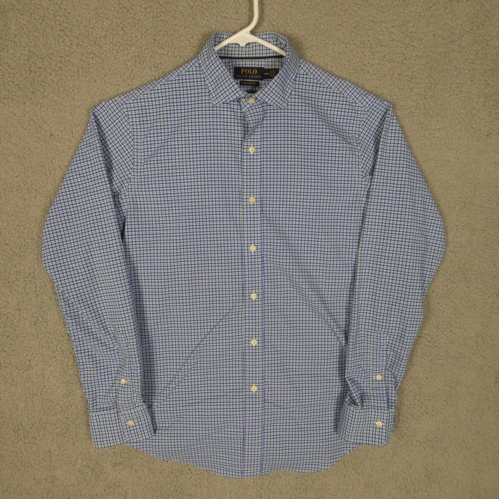 Polo Ralph Lauren Mens Size M Button Up Shirt Performance Blue Multicolor Plaid